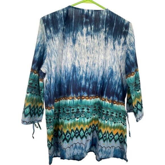 Dressbarn size large boho tie died tunic beaded neckline. - Picture 2 of 7